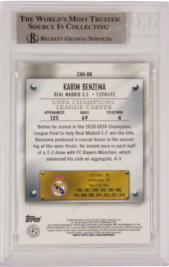 Karim Benzema Signed 2020-21 Topps Stadium Club Chrome Honours – BGS Authentic
